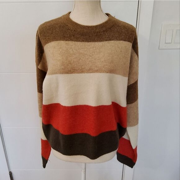 Olivaceous Color Block Wool Blend Knit Sweater Size M - Picture 1 of 11